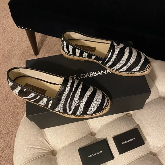 🎉HP!✨FLASH SALE!!!✨Dolce & Gabbana✨NEW!✨Leather Sequin Espadrille Loafer Shoes - Picture 9 of 10